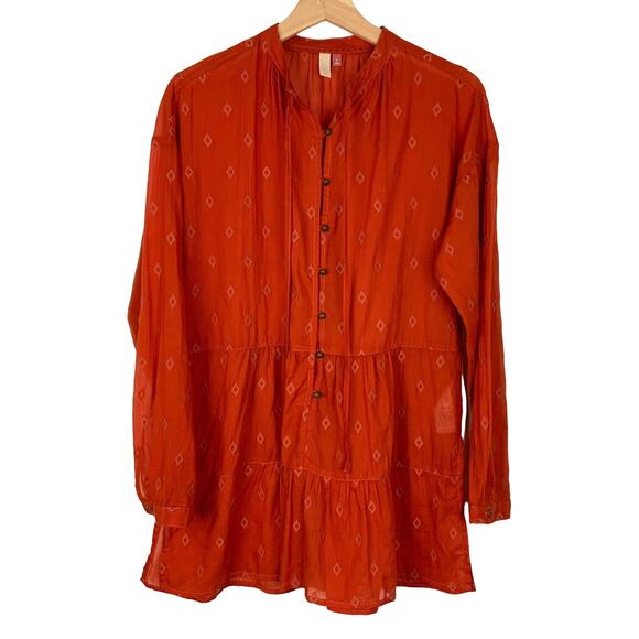 Anthropologie Pilcro Tiered Embroidered Tunic Top in Dark Orange Women's Small - Picture 1 of 6